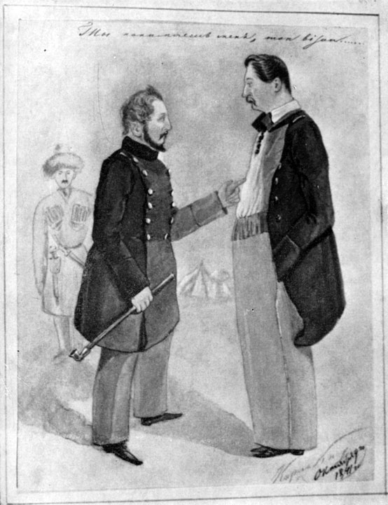 П. П. Нестеров и Л. В. Россильон. Акварель неизвестного художника. 1841