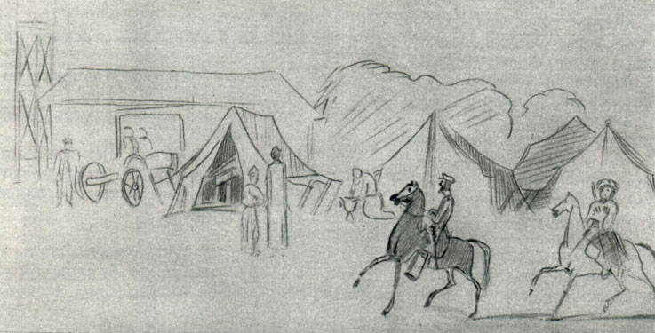 На бивуаке в Грозной. Рисунок из альбома П. А. Урусова. 1840